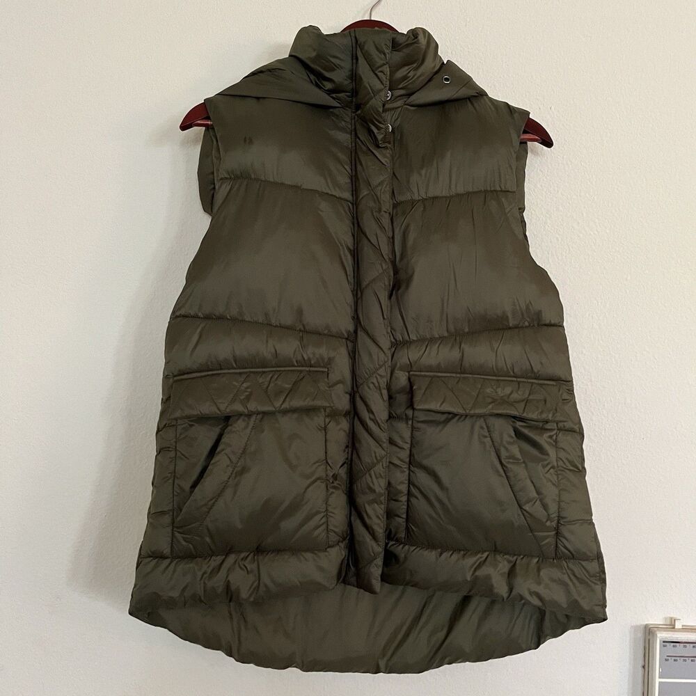 Zella Women's Olive Night Green Quilted Hooded Puff Puffer Cocoon Vest SZ S